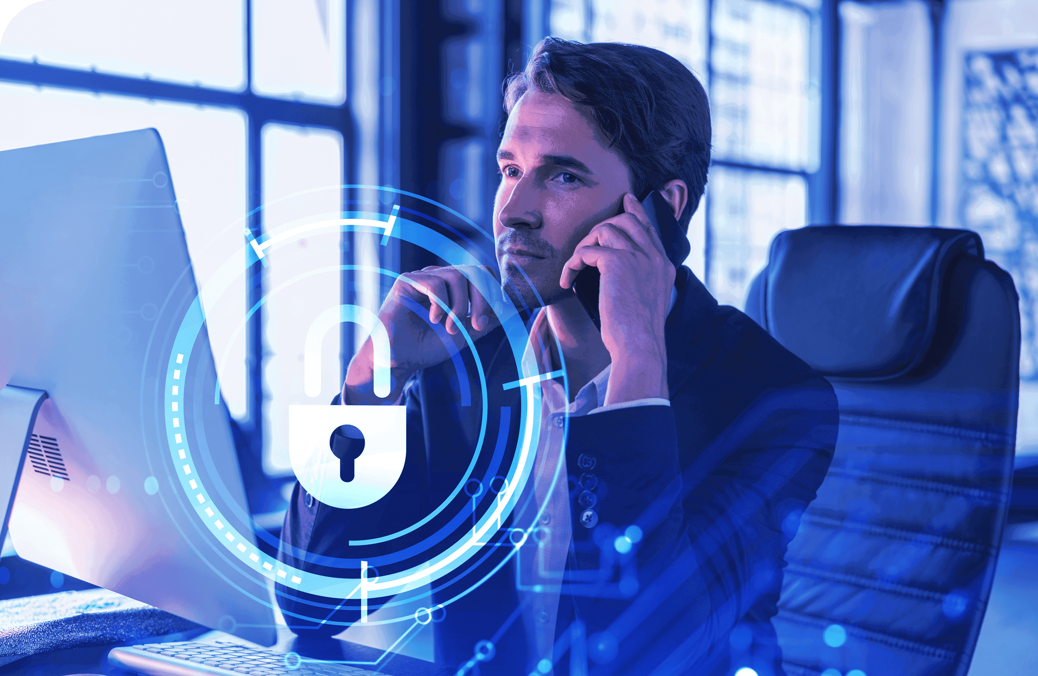 Cybersecurity expert talking on the phone